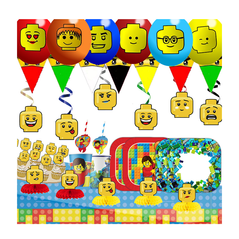 Confetti Balloon Set - ビルディングブロックハッピーバースデーバナーパーティーデコレーション紙食器ケーキトッパーラテックスバルーンベビーシャワーパーティー用品