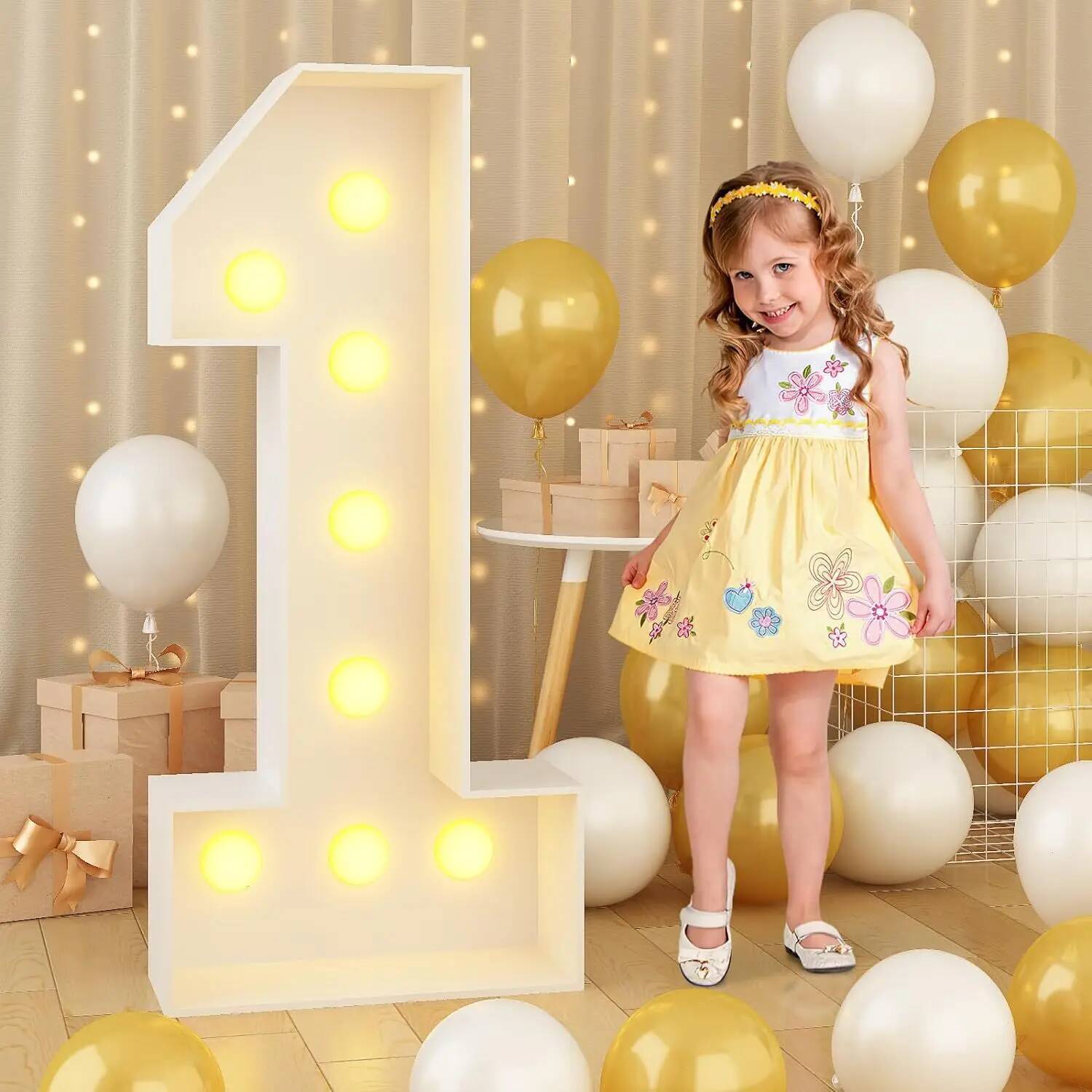 Confetti Balloon Set - 巨大な数字LEDライト 子供の誕生日パーティー 結婚記念日デコレーション DIYフレーム マーキーナンバー KTボード