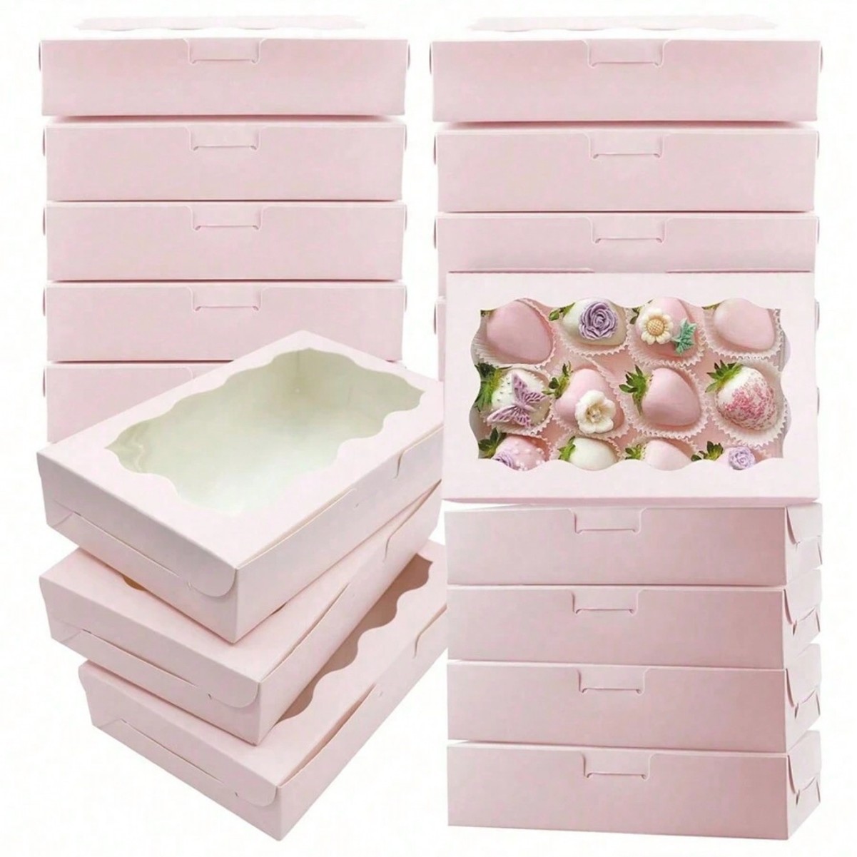 Wedding Cake Supply - 10/30/50 個クラフト紙ケーキキャンディボックス長方形オープンウィンドウ結婚式チョコレートギフト包装ボックスベーキングパーティー用品新