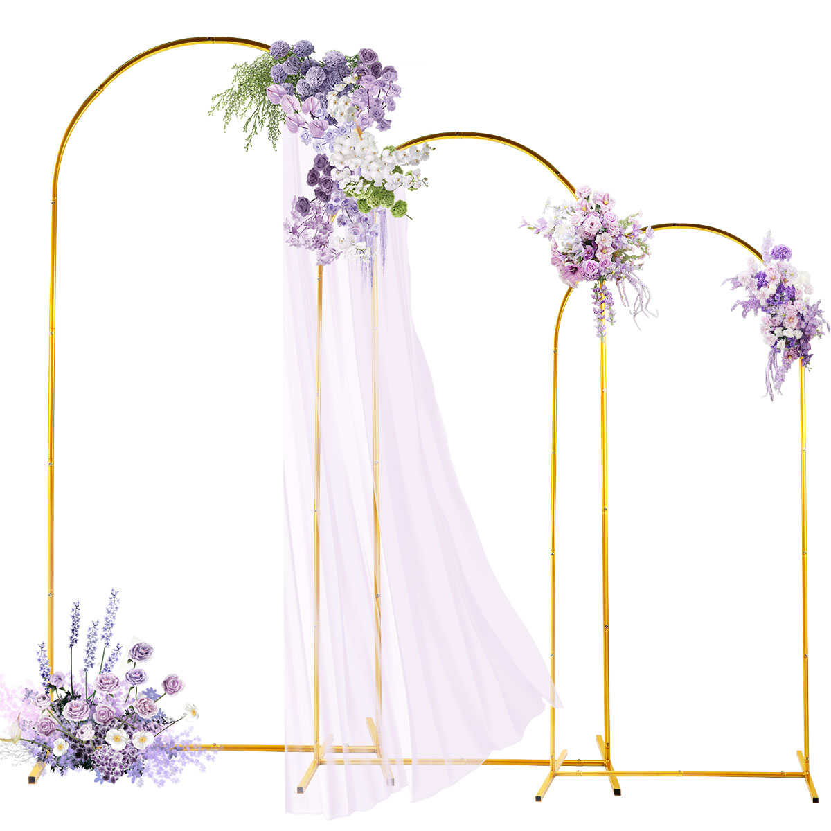 Confetti Balloon Set - 3パック ゴールデンメタルアーチキット、調節可能＆ポータブル背景スタンド パーティー 結婚式 ガーデン バルーンデコレーション用(6フィート+6.6フィート+7.2フィート)