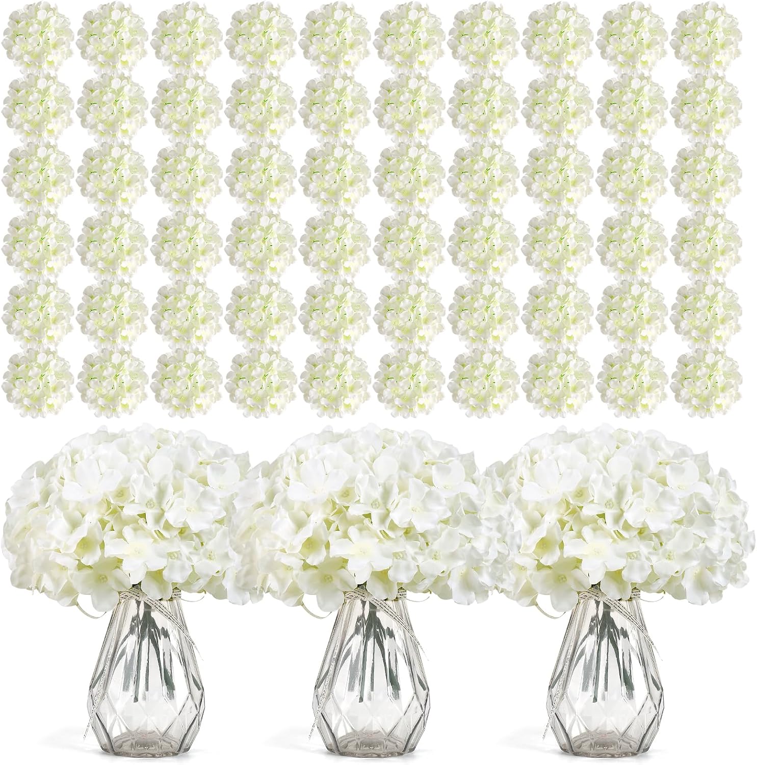 304個入り バルク ホワイトシルク人工アジサイの花 柔軟な - Wedding Supply Bulk のレビューと価格