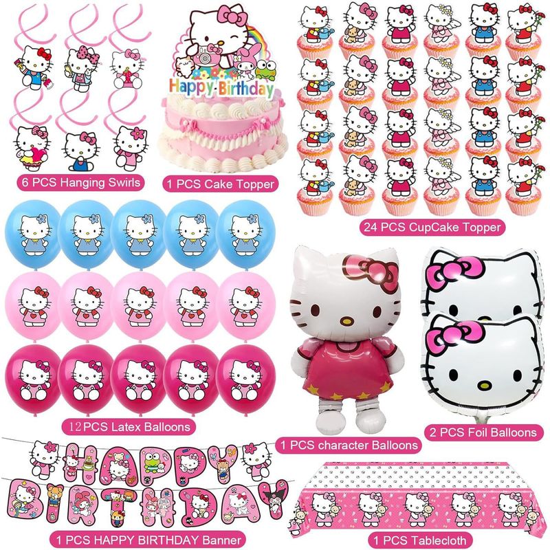 ハローキティパーティーデコレーション：バースデーバナー、ケー - Confetti Balloon Set のレビューと価格
